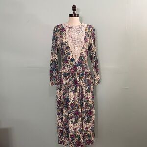 Vintage Floral Lace Victorian Inspired Midi Dress